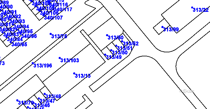 Parcela st. 313/49 v KÚ Vyškov, Katastrální mapa