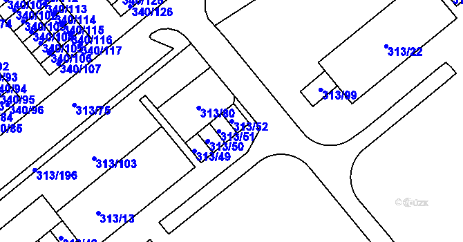 Parcela st. 313/52 v KÚ Vyškov, Katastrální mapa