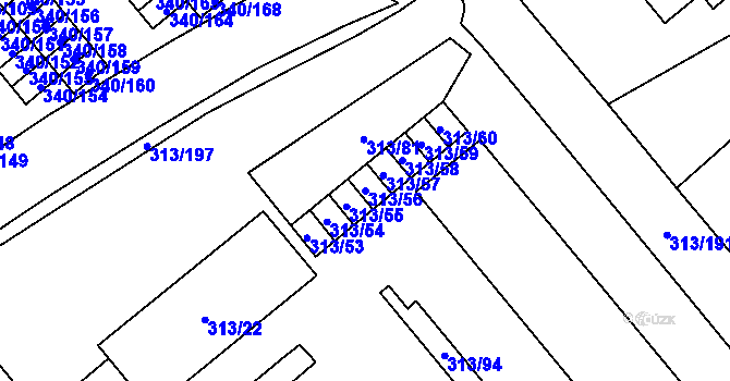 Parcela st. 313/56 v KÚ Vyškov, Katastrální mapa