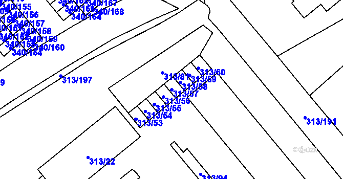 Parcela st. 313/57 v KÚ Vyškov, Katastrální mapa