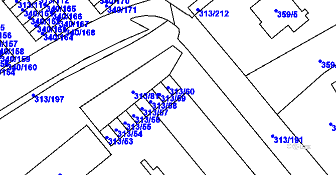 Parcela st. 313/60 v KÚ Vyškov, Katastrální mapa