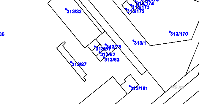 Parcela st. 313/62 v KÚ Vyškov, Katastrální mapa