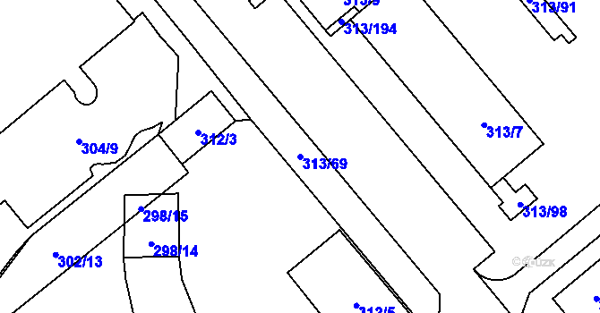 Parcela st. 313/69 v KÚ Vyškov, Katastrální mapa