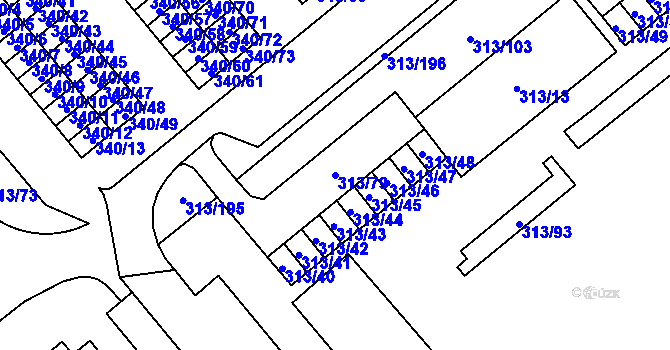Parcela st. 313/79 v KÚ Vyškov, Katastrální mapa