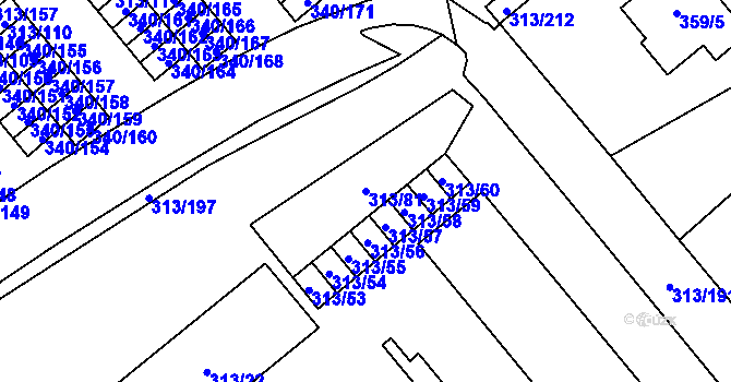 Parcela st. 313/81 v KÚ Vyškov, Katastrální mapa