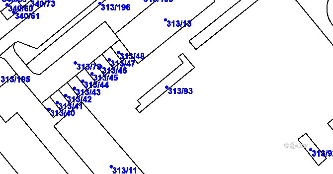 Parcela st. 313/93 v KÚ Vyškov, Katastrální mapa