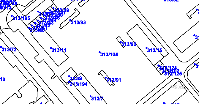 Parcela st. 313/104 v KÚ Vyškov, Katastrální mapa