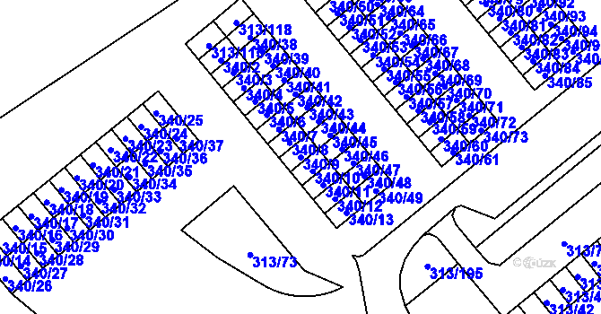 Parcela st. 340/9 v KÚ Vyškov, Katastrální mapa