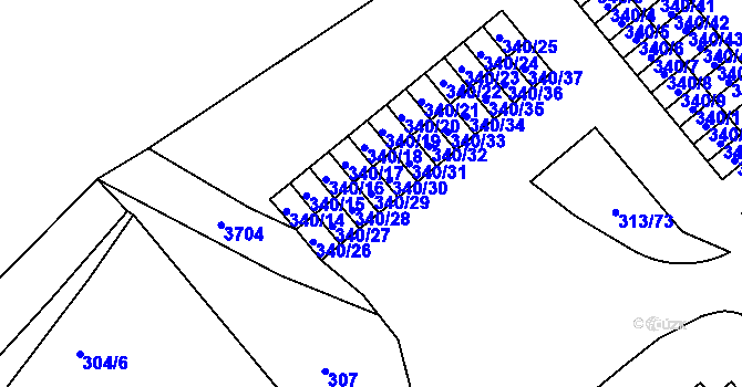 Parcela st. 340/29 v KÚ Vyškov, Katastrální mapa