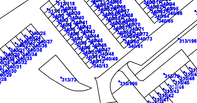 Parcela st. 340/48 v KÚ Vyškov, Katastrální mapa