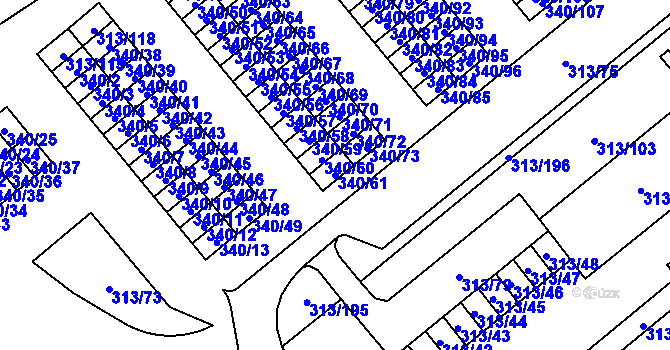 Parcela st. 340/61 v KÚ Vyškov, Katastrální mapa