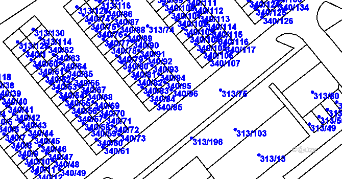 Parcela st. 340/96 v KÚ Vyškov, Katastrální mapa