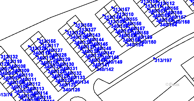 Parcela st. 340/147 v KÚ Vyškov, Katastrální mapa