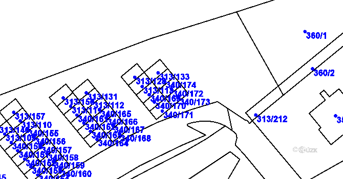 Parcela st. 340/172 v KÚ Vyškov, Katastrální mapa
