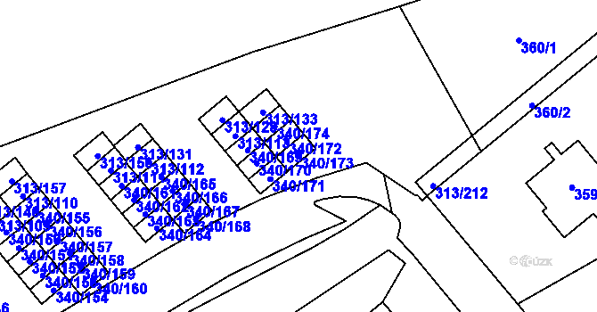 Parcela st. 340/173 v KÚ Vyškov, Katastrální mapa