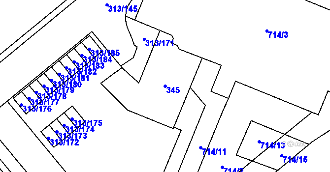 Parcela st. 345 v KÚ Vyškov, Katastrální mapa