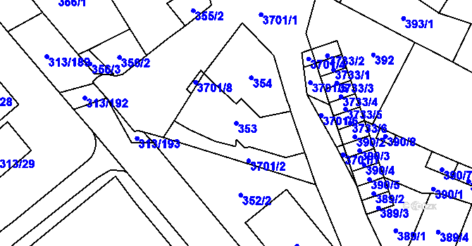Parcela st. 353 v KÚ Vyškov, Katastrální mapa
