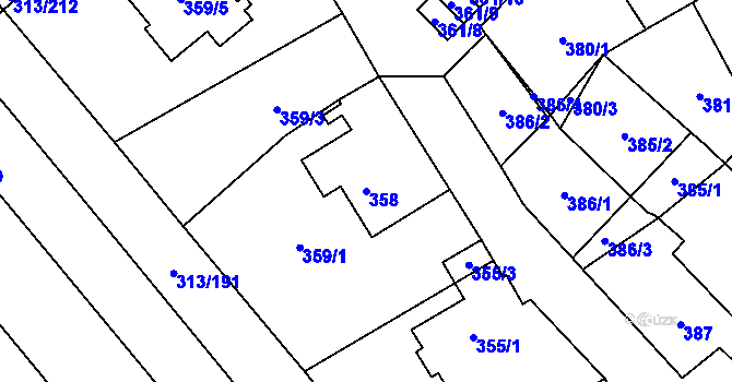 Parcela st. 358 v KÚ Vyškov, Katastrální mapa