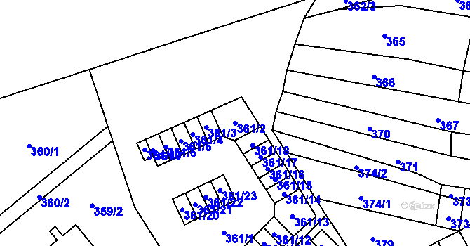 Parcela st. 361/2 v KÚ Vyškov, Katastrální mapa