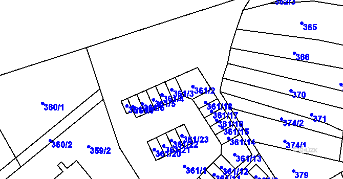 Parcela st. 361/3 v KÚ Vyškov, Katastrální mapa