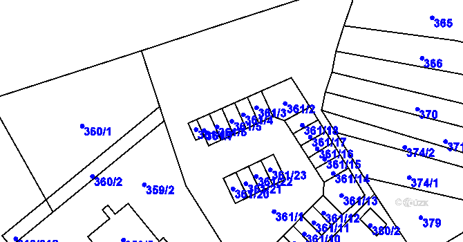 Parcela st. 361/5 v KÚ Vyškov, Katastrální mapa