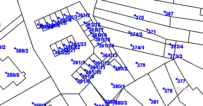 Parcela st. 361/13 v KÚ Vyškov, Katastrální mapa