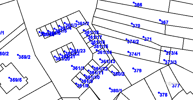Parcela st. 361/14 v KÚ Vyškov, Katastrální mapa