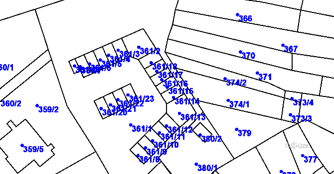 Parcela st. 361/15 v KÚ Vyškov, Katastrální mapa