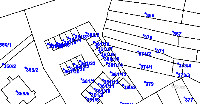 Parcela st. 361/16 v KÚ Vyškov, Katastrální mapa