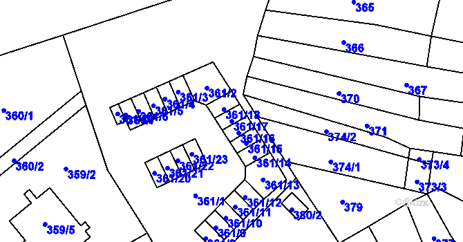 Parcela st. 361/17 v KÚ Vyškov, Katastrální mapa