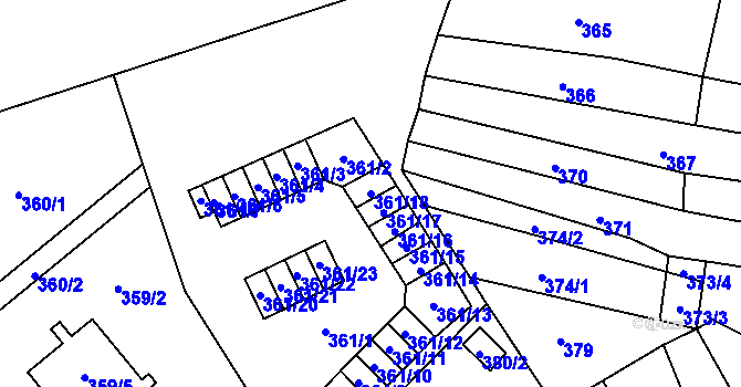 Parcela st. 361/18 v KÚ Vyškov, Katastrální mapa