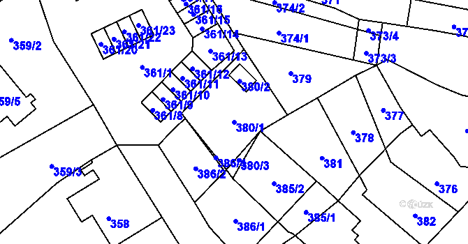 Parcela st. 380/1 v KÚ Vyškov, Katastrální mapa