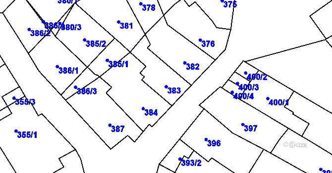 Parcela st. 383 v KÚ Vyškov, Katastrální mapa