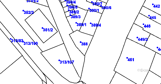 Parcela st. 388 v KÚ Vyškov, Katastrální mapa