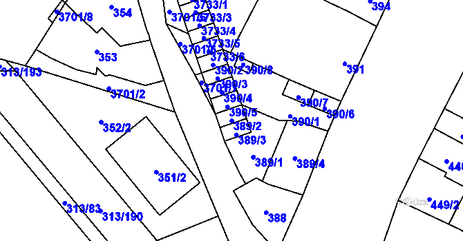 Parcela st. 389/2 v KÚ Vyškov, Katastrální mapa