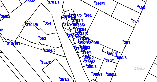 Parcela st. 390/2 v KÚ Vyškov, Katastrální mapa
