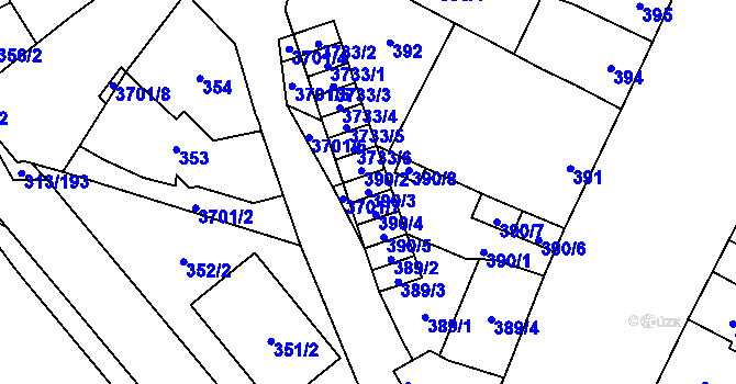 Parcela st. 390/3 v KÚ Vyškov, Katastrální mapa