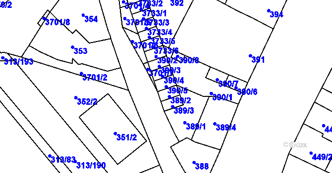 Parcela st. 390/5 v KÚ Vyškov, Katastrální mapa