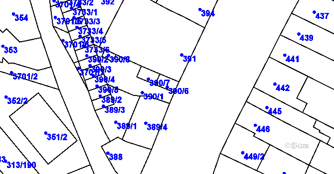 Parcela st. 390/6 v KÚ Vyškov, Katastrální mapa