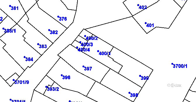 Parcela st. 400/1 v KÚ Vyškov, Katastrální mapa