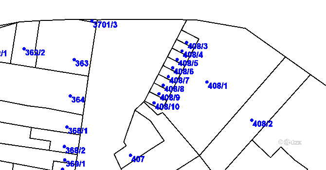 Parcela st. 408/8 v KÚ Vyškov, Katastrální mapa