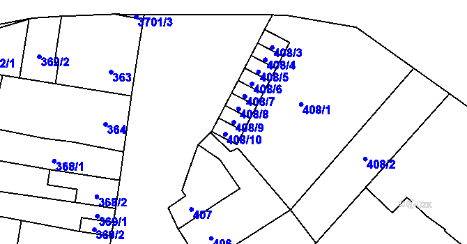 Parcela st. 408/9 v KÚ Vyškov, Katastrální mapa