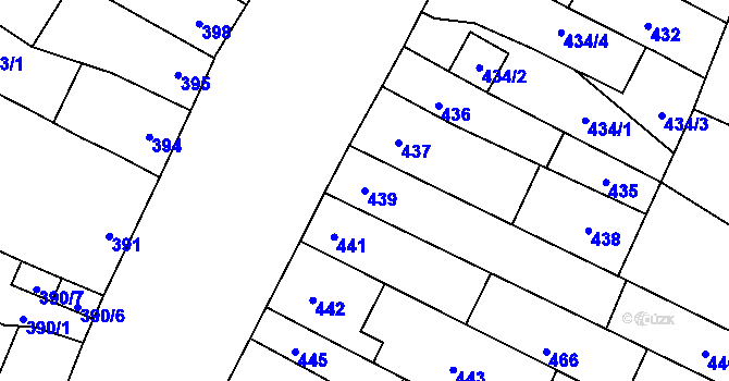 Parcela st. 439 v KÚ Vyškov, Katastrální mapa