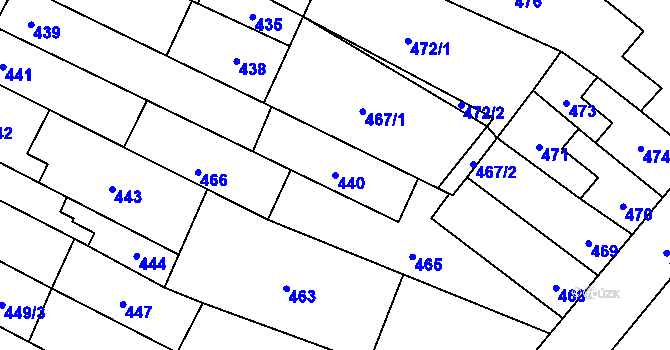 Parcela st. 440 v KÚ Vyškov, Katastrální mapa