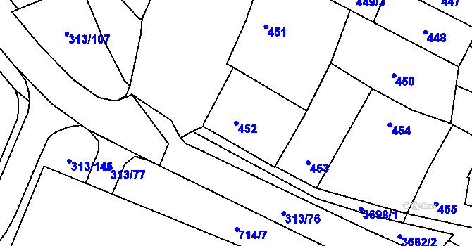 Parcela st. 452 v KÚ Vyškov, Katastrální mapa