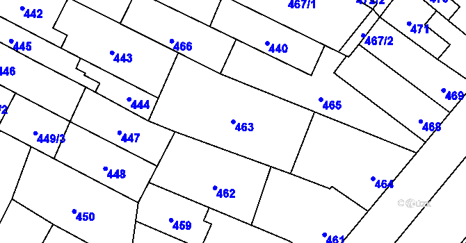 Parcela st. 463 v KÚ Vyškov, Katastrální mapa