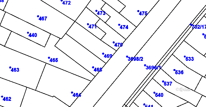 Parcela st. 469 v KÚ Vyškov, Katastrální mapa