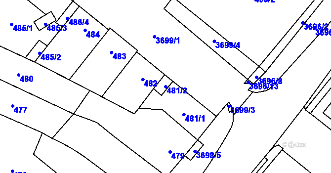 Parcela st. 481/2 v KÚ Vyškov, Katastrální mapa