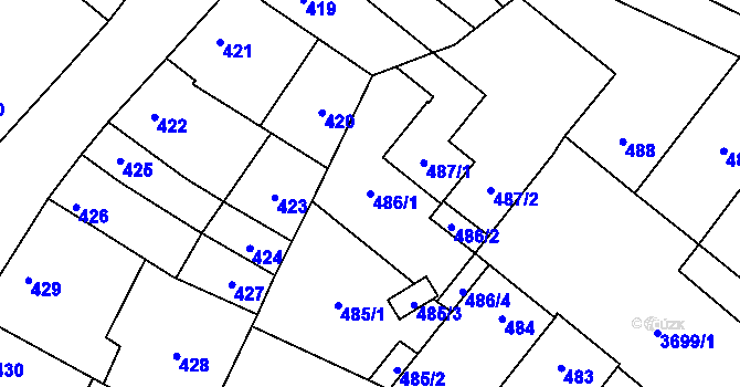 Parcela st. 486/1 v KÚ Vyškov, Katastrální mapa
