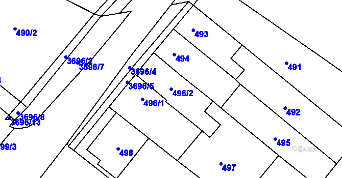 Parcela st. 496/2 v KÚ Vyškov, Katastrální mapa